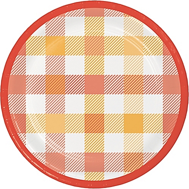 H for Happy&trade; 18-Count Fall Leaves and Gingham Lunch Plates. View a larger version of this product image.