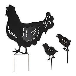 DII 3-Piece Chicken Family Garden Stake Set in Black