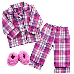 Sophia's by Teamson Kids 3-Piece Doll Flannel Pajama and Slippers Set in Pink