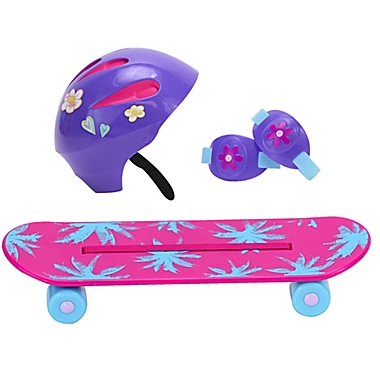 Sophia&#39;s by Teamson Kids Skateboard, Helmet and Knee Pads Doll Playset in Pink/Blue. View a larger version of this product image.