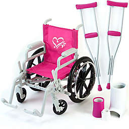Sophia's by Teamson Kids Doll Wheelchair and Crutch Set in Pink/Silver