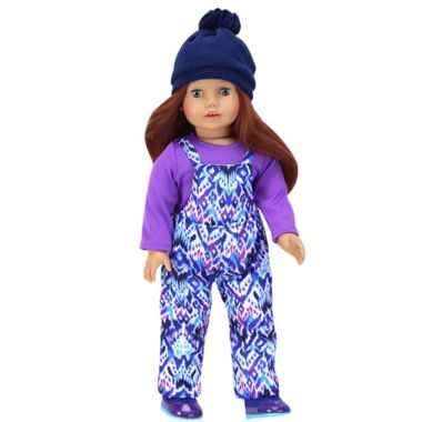 Sophia&#39;s by Teamson Kids 4-Piece Ikat Snow Overalls Doll Clothing Set in Blue/Purple. View a larger version of this product image.