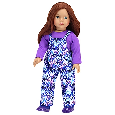 Sophia&#39;s by Teamson Kids 4-Piece Ikat Snow Overalls Doll Clothing Set in Blue/Purple. View a larger version of this product image.