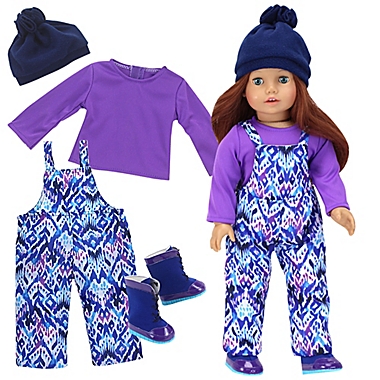 Sophia&#39;s by Teamson Kids 4-Piece Ikat Snow Overalls Doll Clothing Set in Blue/Purple. View a larger version of this product image.