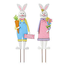 Glitzhome&reg; Boy Bunny and Girl Bunny Stake Decorations (Set of 2)