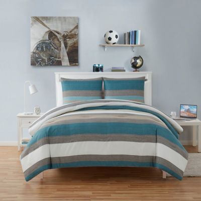 WATERCOLORS Comforter Reversible Blue Bedding Bedroom Beach TEENS 4PC FULL SIZE 
