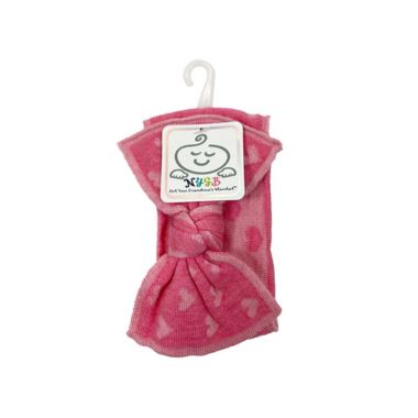 NYGB&trade; Heart Print Reversible Bow Headband in Pink. View a larger version of this product image.