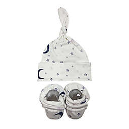 Toby™ Fairy 2-Piece Moon and Stars Knot Hat and Booties in White/Blue