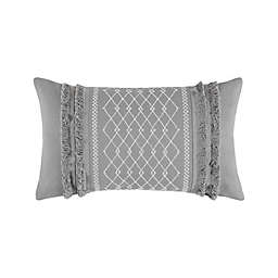 INK+IVY Bea Embroidered Cotton Oblong Pillow with Tassels in Grey
