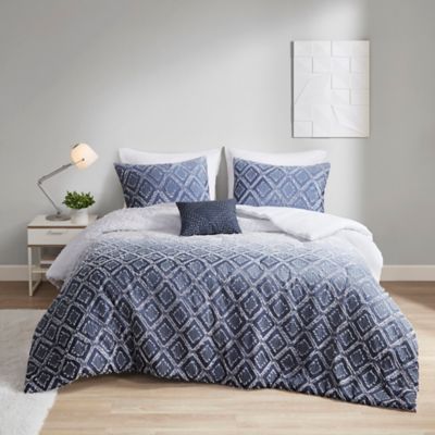 Intelligent Design Ava 3-Piece Ombre Printed Clipped Jacquard Twin/Twin XL Comforter Set in Navy