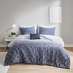 Intelligent Design Ava 4-Piece Ombre Printed Clipped Jacquard Full/Queen Comforter Set in Navy