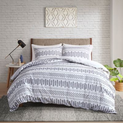 INK+IVY Rhea Cotton Jacquard 3-Piece Full/Queen Comforter Mini Set in Off-White/Navy