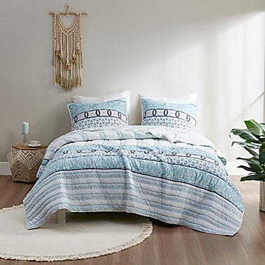 Madison Park&reg; Kamila 3-Piece Reversible Full/Queen Coverlet Set in Blue. View a larger version of this product image.