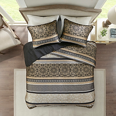 Madison Park&reg; Paige 3-Piece Reversible Full/Queen Coverlet Set in Black/Gold. View a larger version of this product image.