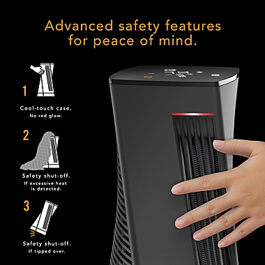 Vornado&reg; Oscillating Tower Whole Room Heater in Black. View a larger version of this product image.