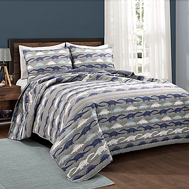 Lush D&eacute;cor Make a Wish Stone Age Dinosaur 2-Piece Twin Quilt Set in Navy/Grey. View a larger version of this product image.