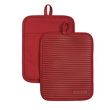 KitchenAid&reg; Ribbed Silicone Pot Holders in Paprika Red (Set of 2). View a larger version of this product image.