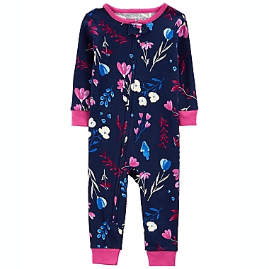 carter&#39;s&reg; Size 24M 1-Piece Floral Cotton Footless PJs in Blue. View a larger version of this product image.