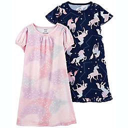 carter's® Size 2T 2-Pack Unicorns Jersey Nightgowns in Blue