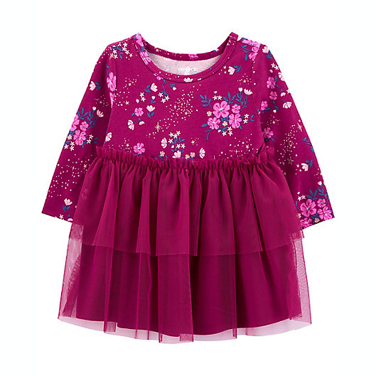 Alternate image 1 for carter's® Floral Jersey Tutu Dress in Burgundy