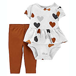 carter's® Size 9M 2-Piece Heart Peplum Bodysuit and Pant Set in Grey/Brown
