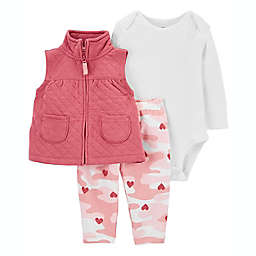 carter's® Size 9M 3-Piece Camo Quilted Vest Set in Pink