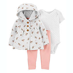 carter's® Size 3M 3-Piece Quilted Floral Hoodie Cardigan Set in Grey/Pink