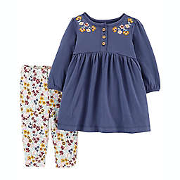 carter's® Size 24M 2-Piece Embroidered Dress and Floral Legging Set in Denim