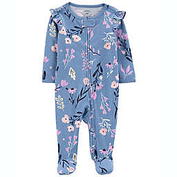 carter's® Floral Zip-Up Cotton Sleep & Play in Blue