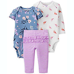 carter's® 3-Piece Owl Bodysuits and Pant Outfit Set in Purple/Blue