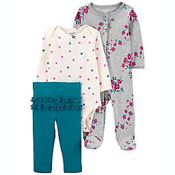 carter's® Newborn 3-Piece Floral Dot Sleep & Play, Bodysuit and Pant Set in Grey