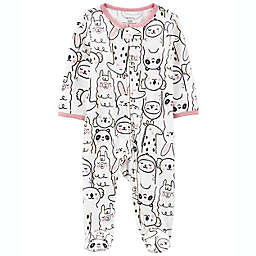 carter's® Size 9M Animal Zip-Up Thermal Cotton Sleep & Play in White