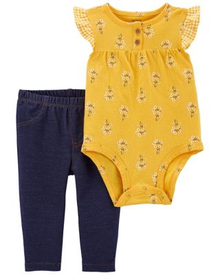 carter&#39;s&reg; 2-Piece Flutter Bodysuit and Pant Set in Mustard/Blue
