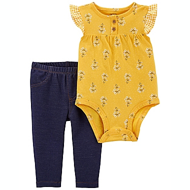 carter&#39;s&reg; 2-Piece Flutter Bodysuit and Pant Set in Mustard/Blue. View a larger version of this product image.