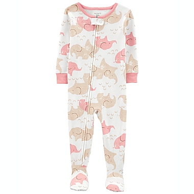 carter&#39;s&reg; Size 18M 1-Piece Elephant 100% Snug Fit Cotton Footie PJs in White. View a larger version of this product image.