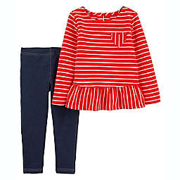carter's® 2-Piece Striped Top and Faux Denim Legging Set in Red