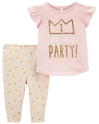 carter&#39;s&reg; Size 18M 2-Piece 1st Birthday Outfit Set in Pink/Cream/Gold