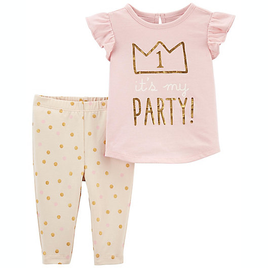 Alternate image 1 for carter's® 2-Piece 1st Birthday Outfit Set in Pink/Cream/Gold