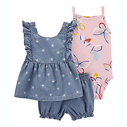 carter's® 3-Piece Dress, Bodysuit & Shorts Diaper Cover Set in Pink/Blue