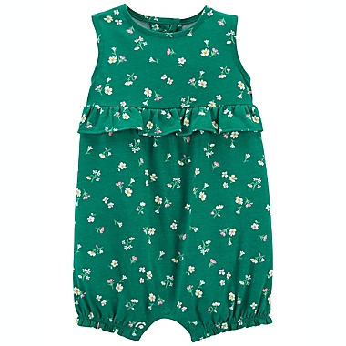 carter&#39;s&reg; Size 6M Floral Cotton Romper in Green. View a larger version of this product image.