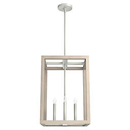 Hunter® Squire Manor 15-Inch 4-Light Pendant in Brushed Nickel/Wood