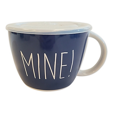 &quot;MINE!&quot; 26 oz. Soup Mug in Blue/White with Lid. View a larger version of this product image.