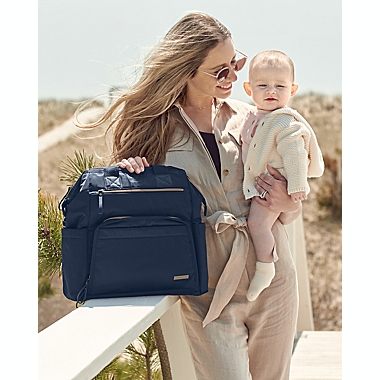 SKIP*HOP&reg; Mainframe Wide Open Diaper Backpack in Navy. View a larger version of this product image.