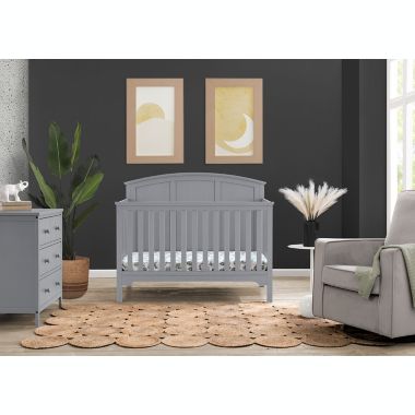 Delta Children Sweet Beginnings Sage Curve Top 6-in-1 Convertible Crib in Grey. View a larger version of this product image.