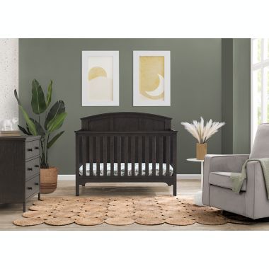 Delta Children Sweet Beginnings Sage Curve Top 6-in-1 Convertible Crib in Stone Grey. View a larger version of this product image.