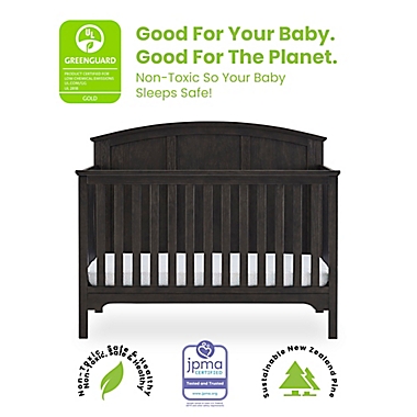 Delta Children Sweet Beginnings Sage Curve Top 6-in-1 Convertible Crib in Stone Grey. View a larger version of this product image.
