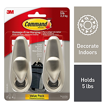 3M Command&trade; Large Metal Hooks in Brushed Nickel (Set of 2). View a larger version of this product image.