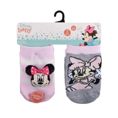 Disney Baby&reg; Size 0-6M 2-Pack Minnie Rattle Socks in Dark Pink. View a larger version of this product image.
