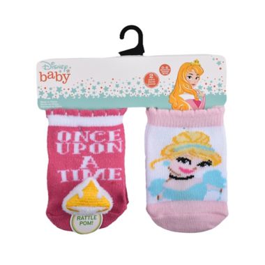 Disney Baby&reg; Size 0-6M 2-Pack Princess Rattle Socks in White. View a larger version of this product image.