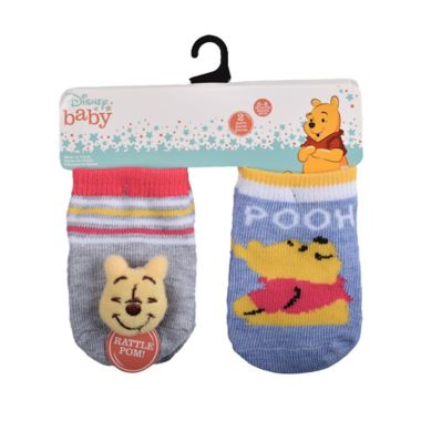 Disney Baby&reg; Size 0-6M 2-Pack Pooh Bear Rattle Socks in Pastel Grey. View a larger version of this product image.